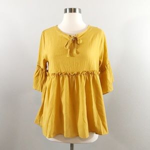 Mustard Yellow Babydoll Ruffled Blouse